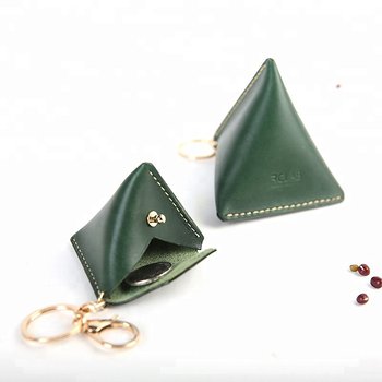 零錢包-粽型三角形鈕扣皮革錢包-可客製化印刷LOGO_1